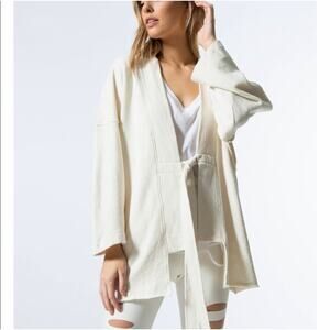 NSF White Kimono Jacket Belted Open Front Robe Style Small USA